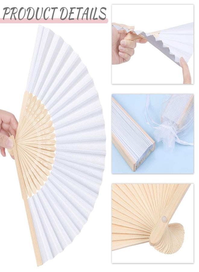 MCEAST 60 Pieces Wedding Handheld Paper Fans White Bamboo Folding Paper Fans with 60 Organza Bags Foldable Cool Wedding Favors Wedding Fans for Guests Party Favors DIY Decoration - Image 3
